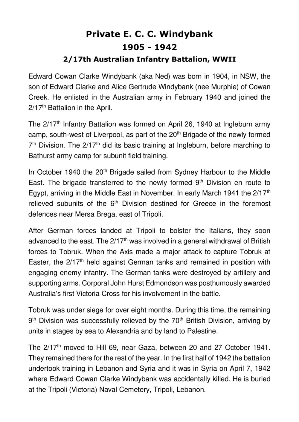 Edward Cowan Clarke Windybank