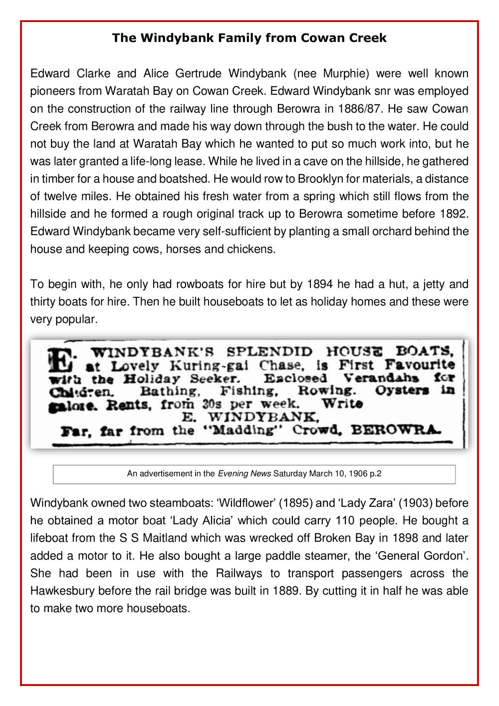 The Windybank Family from Cowan Creek