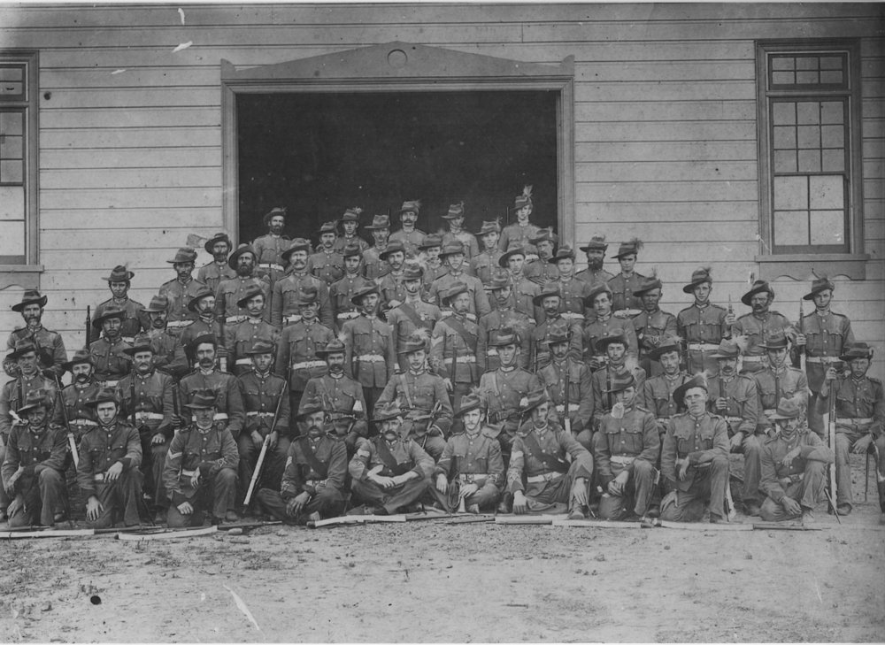 F. Company, Hornsby Militia outside the drill hall, Peats Ferry Road, Hornsby.
