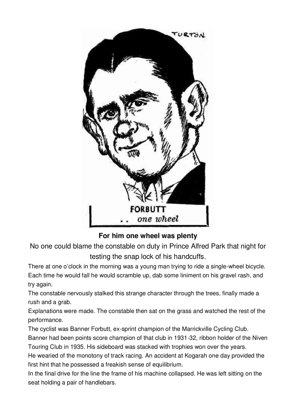 Banner Forbutt - famous trick cyclist