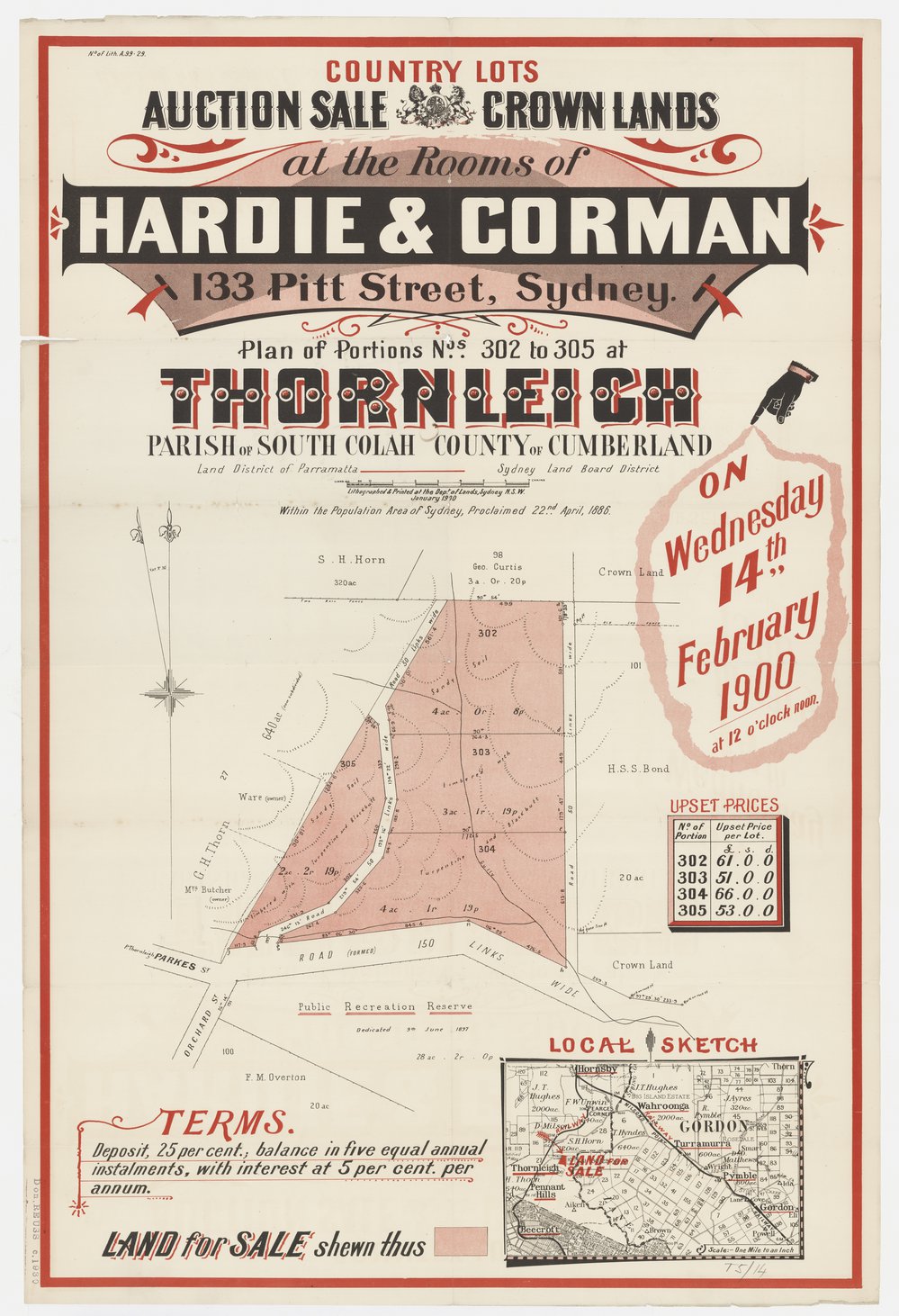 Auction sale of Crown lands Thornleigh 1900