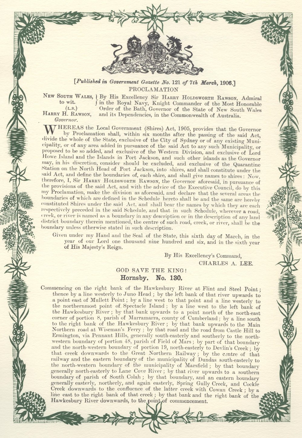 Proclamation of Local Government of Hornsby Shire (No:130)