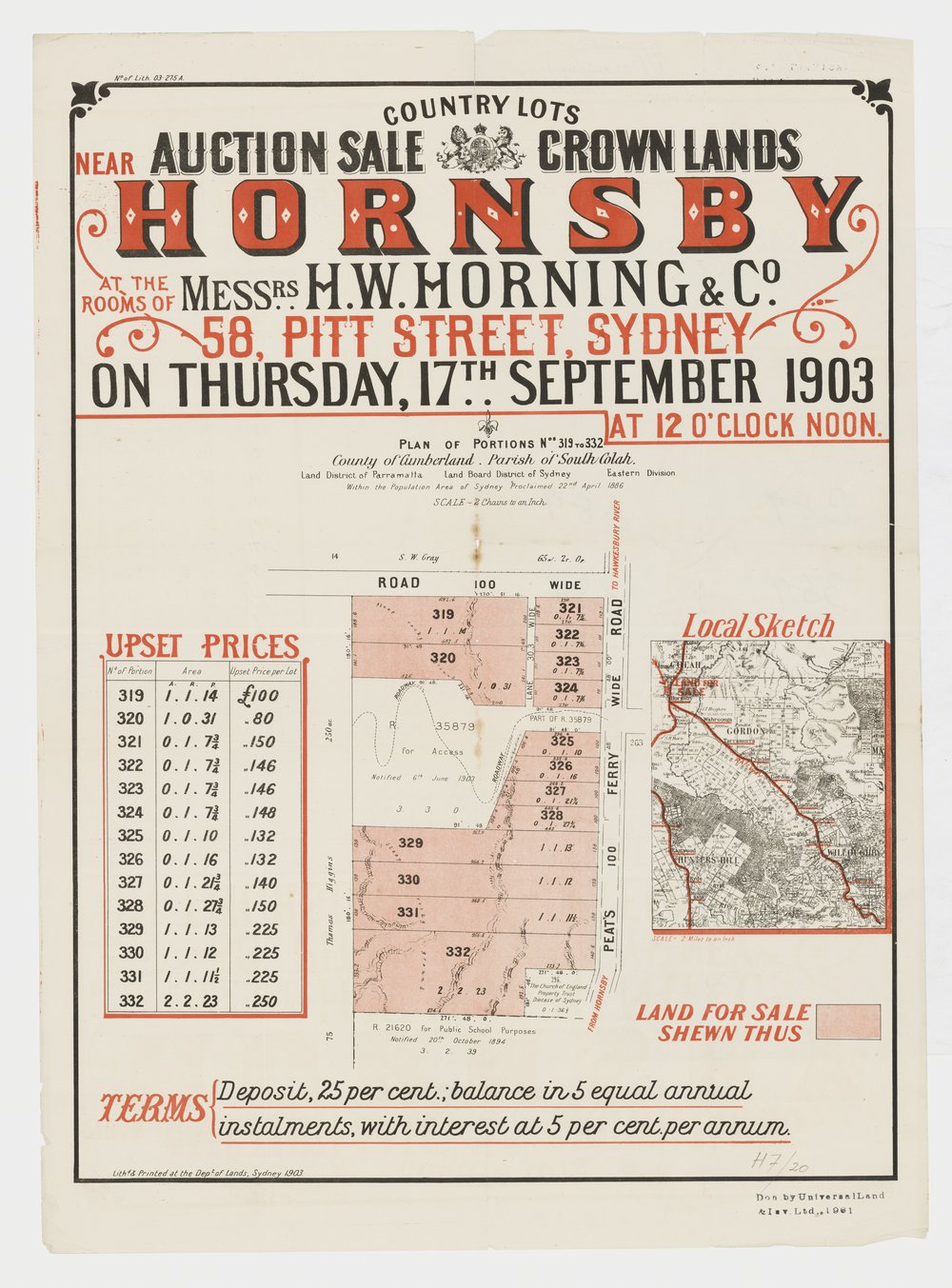 Auction sale of Crown Lands - Hornsby 1903