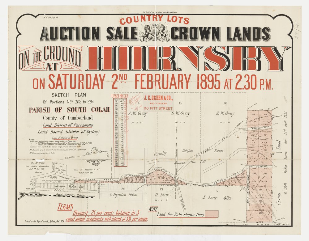 Auction sale of Crown Lands - Hornsby 1895