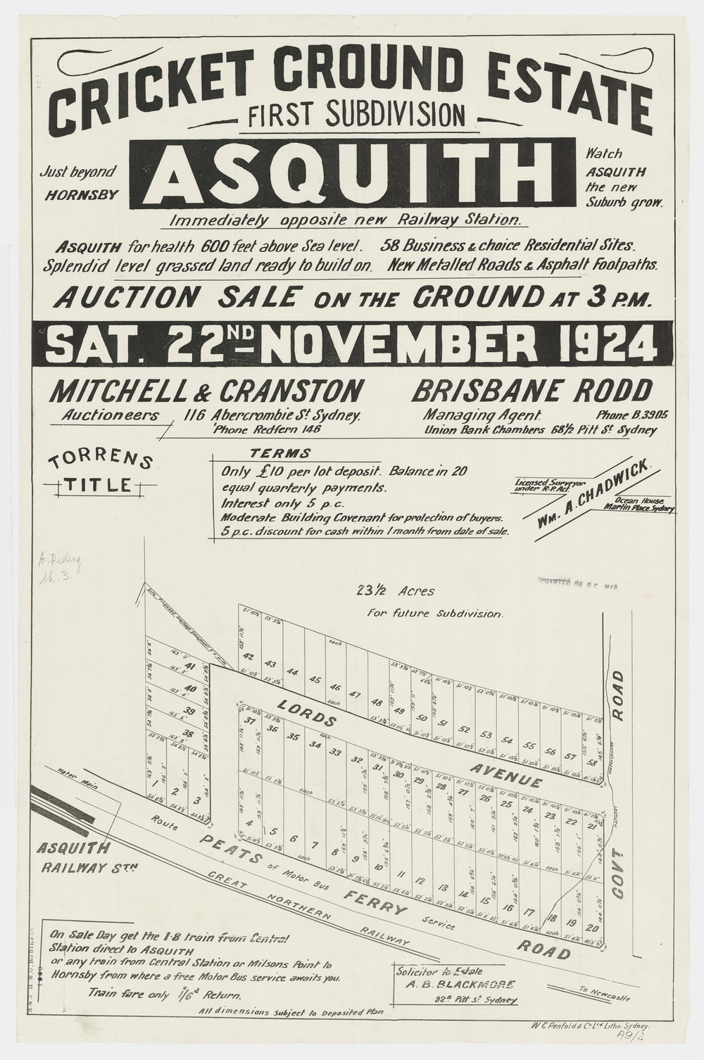 Cricket Ground Estate (1st subdivision) - Asquith