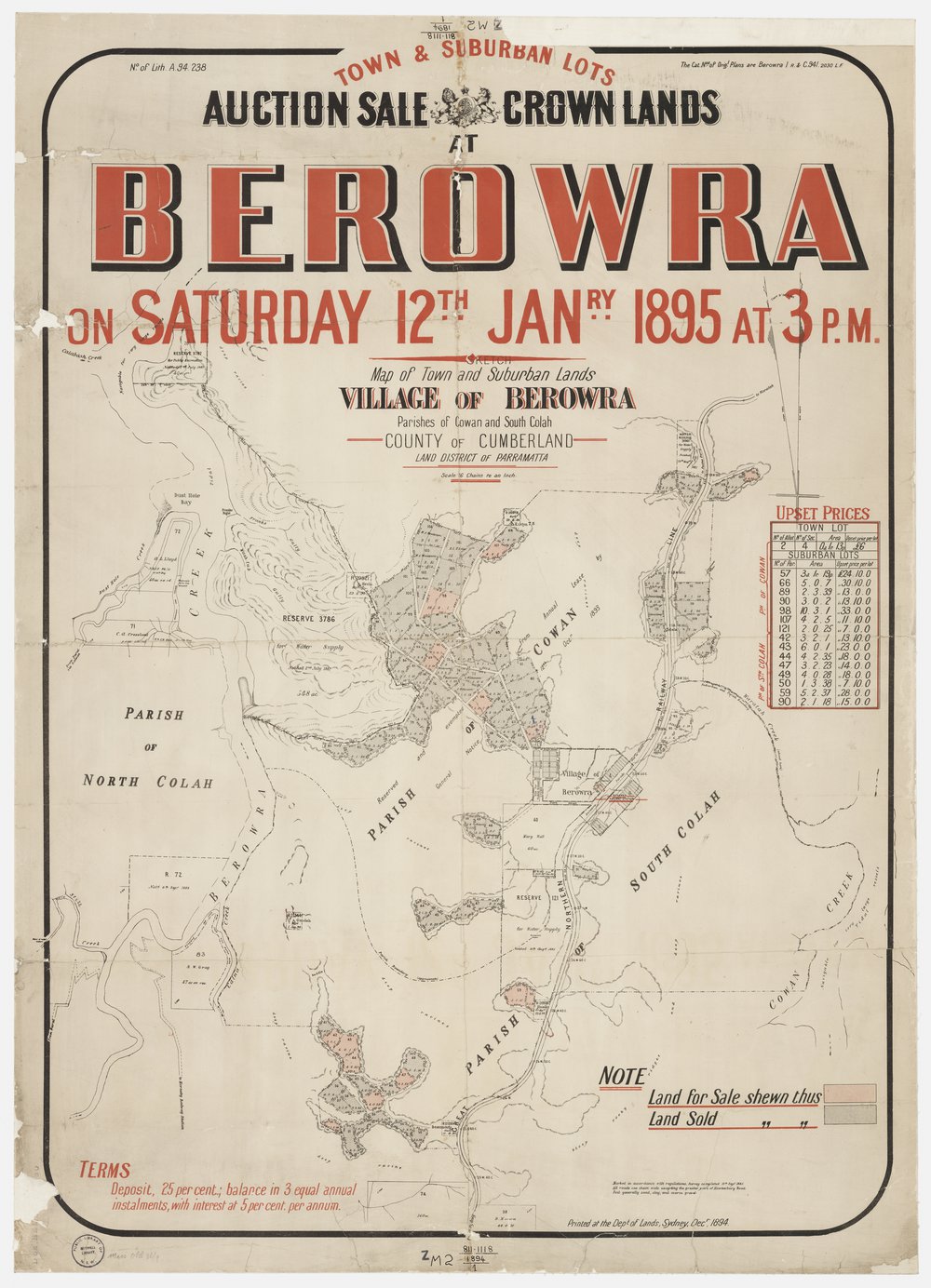Auction sale of Crown Lands - Berowra 1895