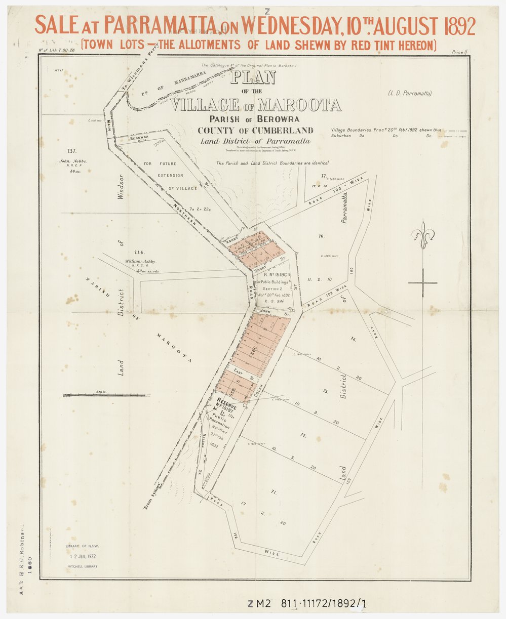 Plan of the village of Maroota 1892