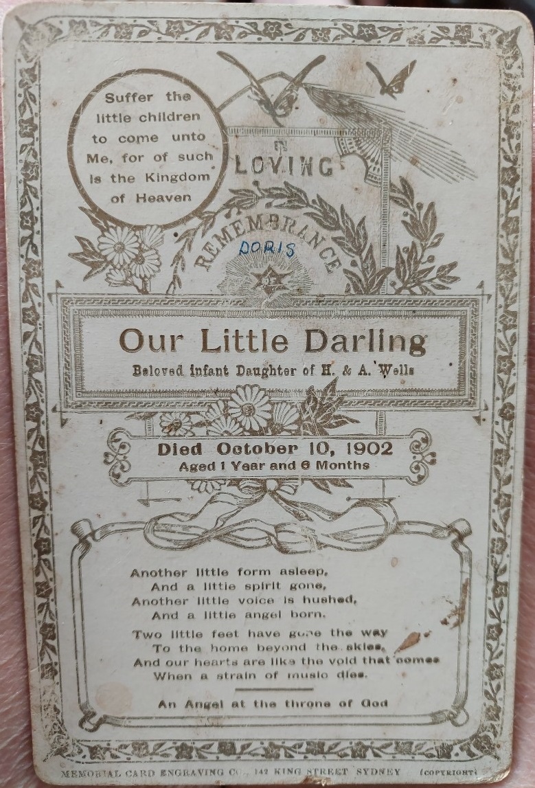 Memorial card for Doris Wells