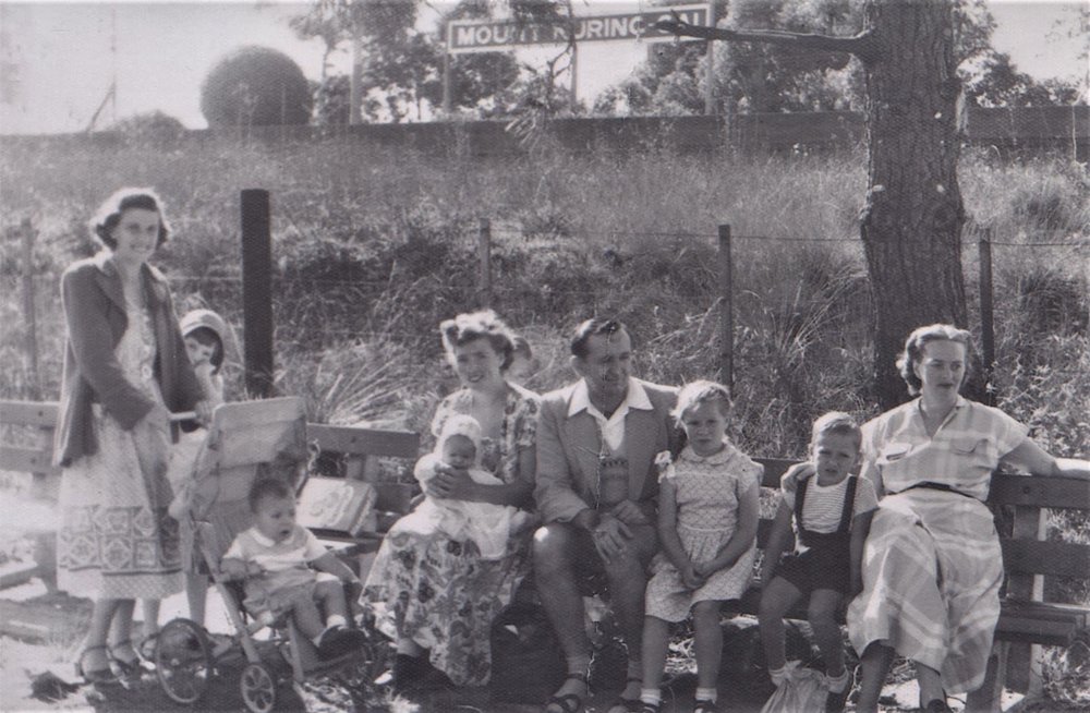 Waiting for the bus at Mt Ku-ring-gai Raiway Station, early 1950s