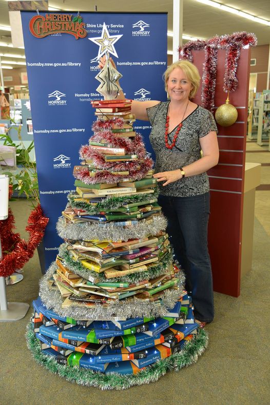 Christmas Tree made from recycled library books