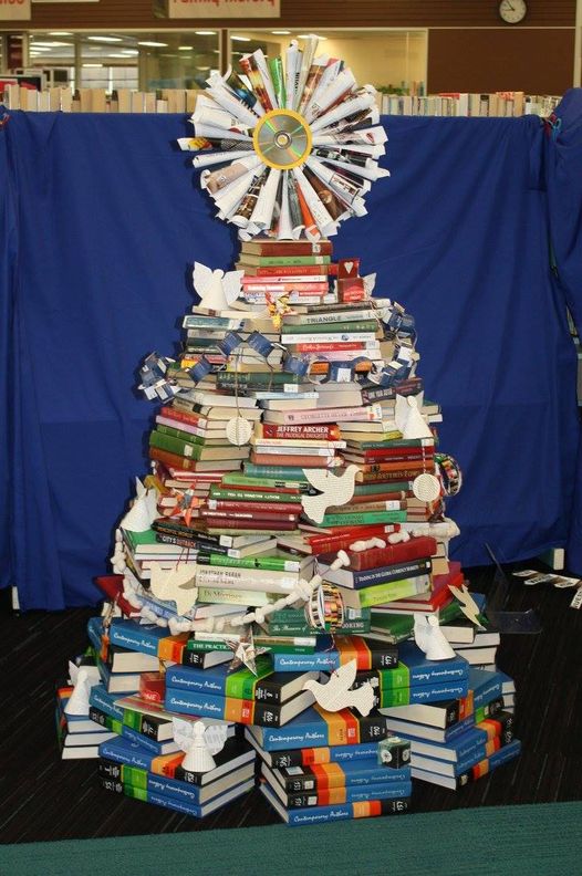 Christmas Tree made from recycled library books
