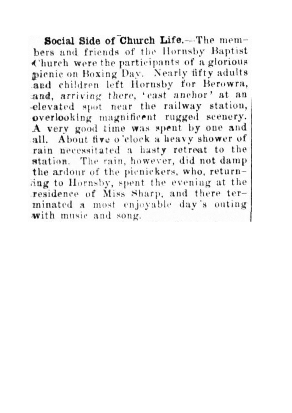 Hornsby Baptist Church Boxing Day picnic 1914