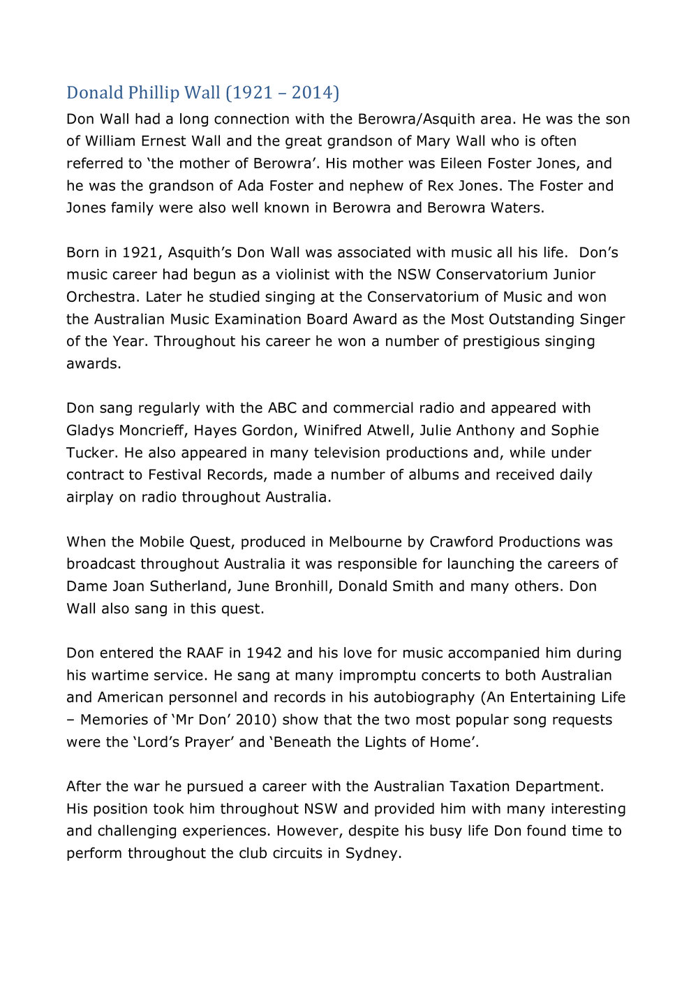 Don Wall - An Entertaining Life