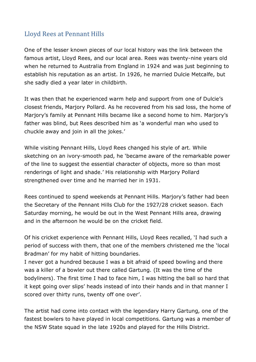 Lloyd Rees at Pennant Hills