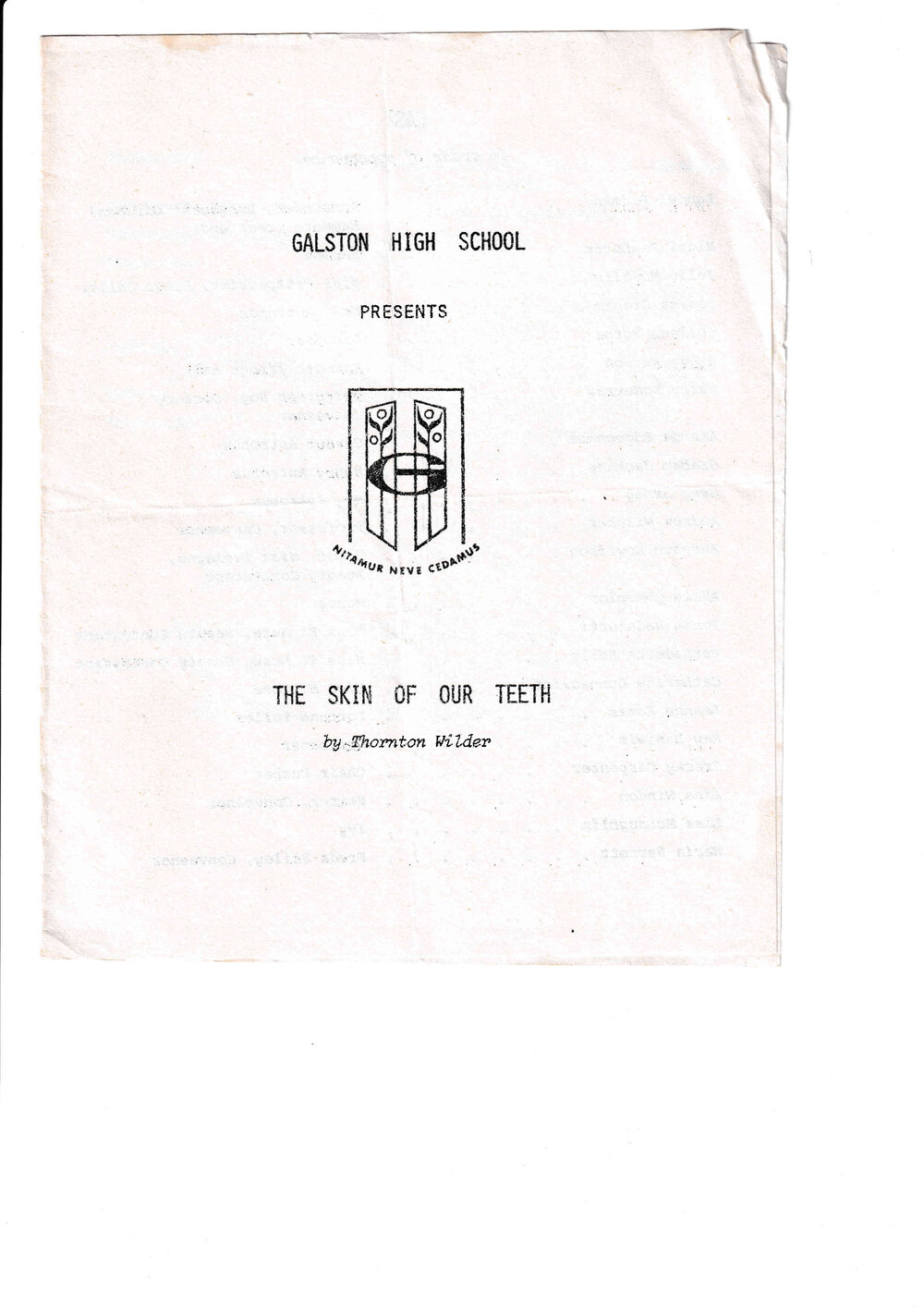 Galston High School Programme_The Skin of our Teeth circa 1979