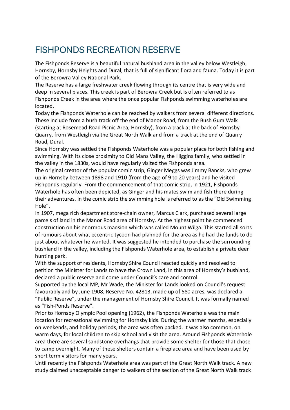 Fishponds Recreation Reserve