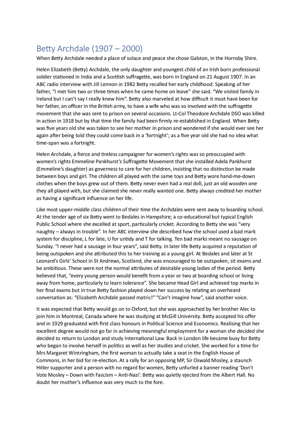 Betty Archdale (1907-2000)