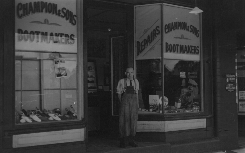 Claude Gearside outside Champion &amp; Sons Bootmaker