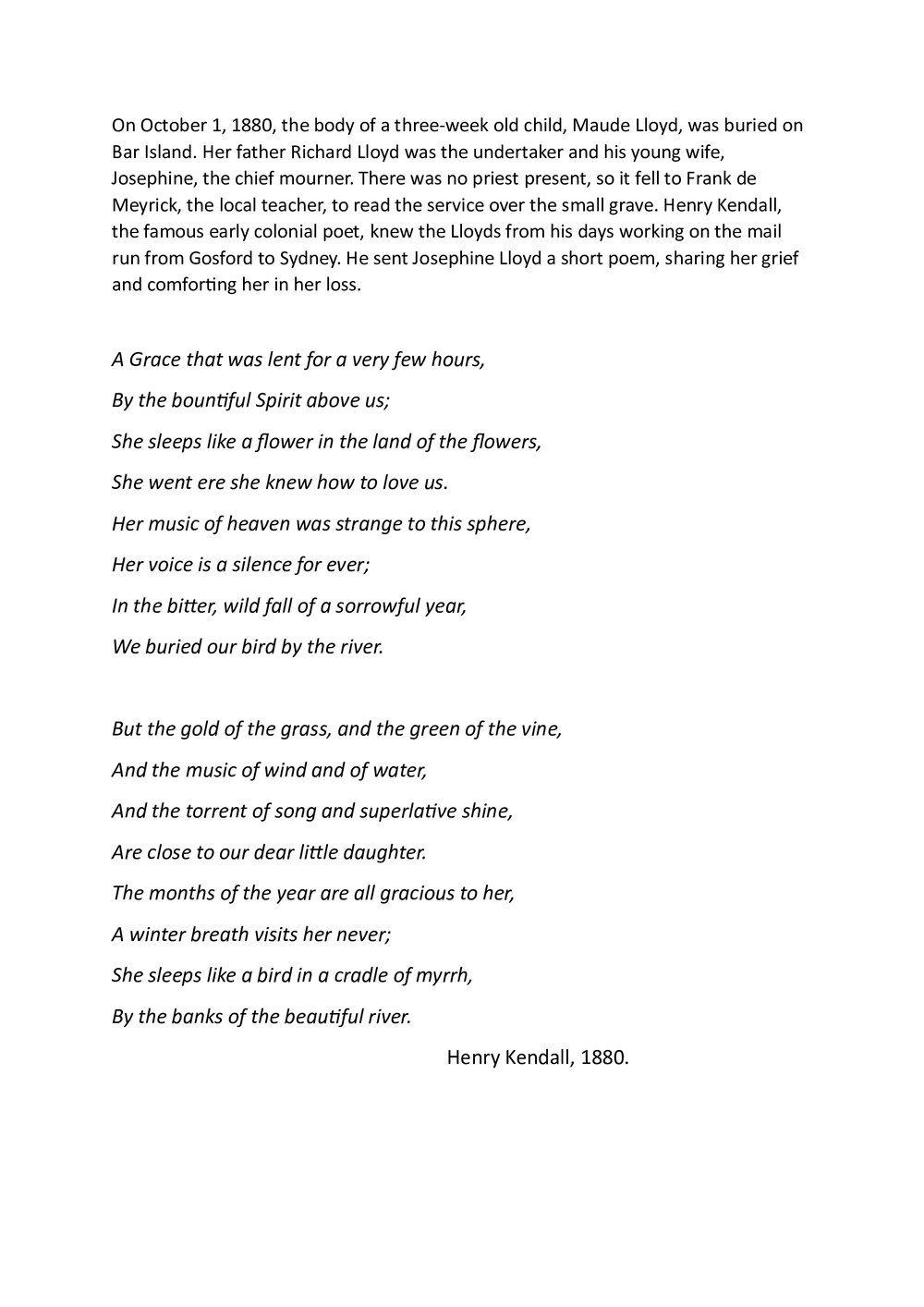 Poem for Maude Lloyd 1880
