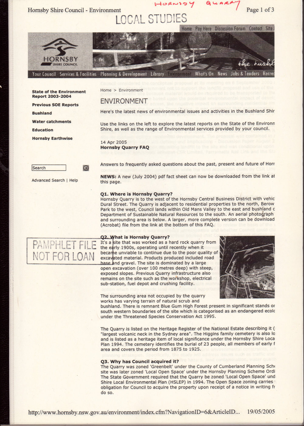 Hornsby Quarry Environment Report 2003-2004