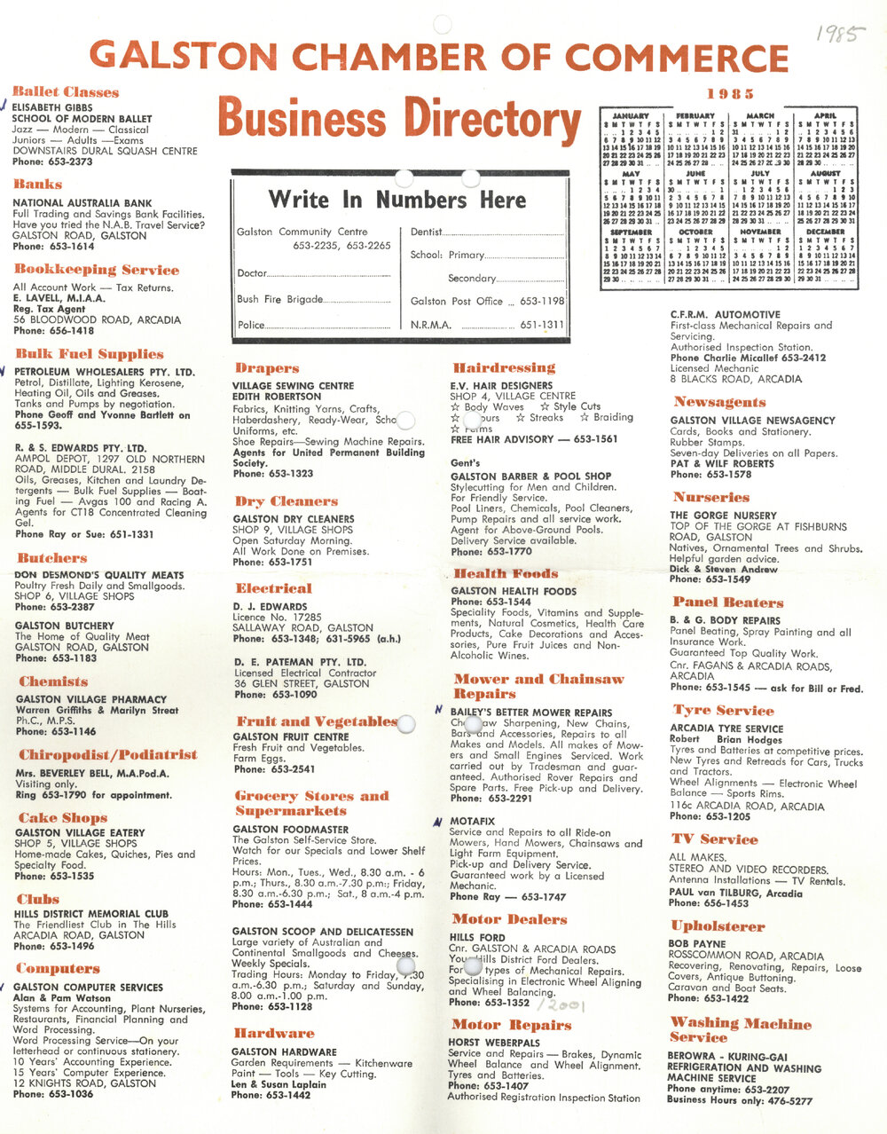 Galston Business Directory 1985