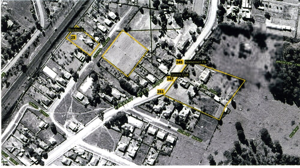 Aerial view of the Baynie family properties in Thornleigh