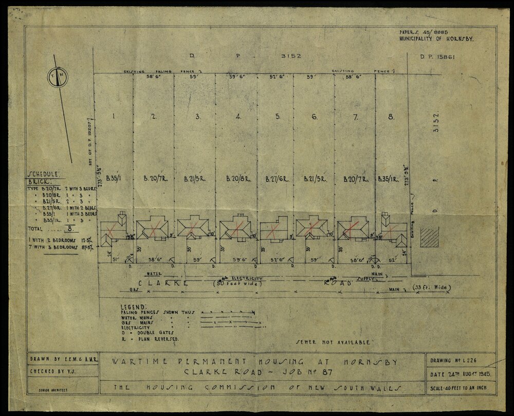 Wartime Permanent Housing Project, Housing Commission: Clarke Road, Hornsby, 1945