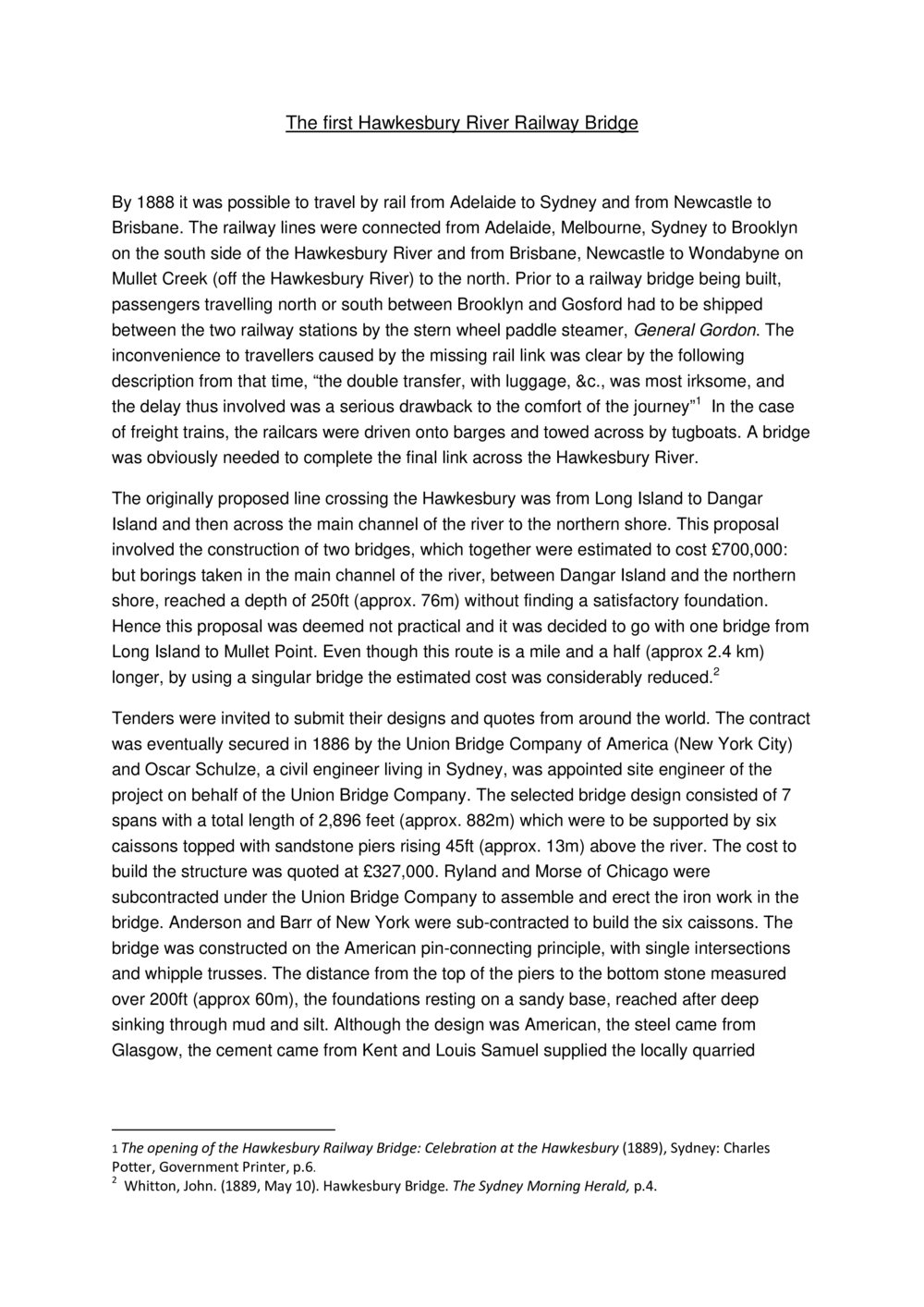 The first Hawkesbury River Railway Bridge