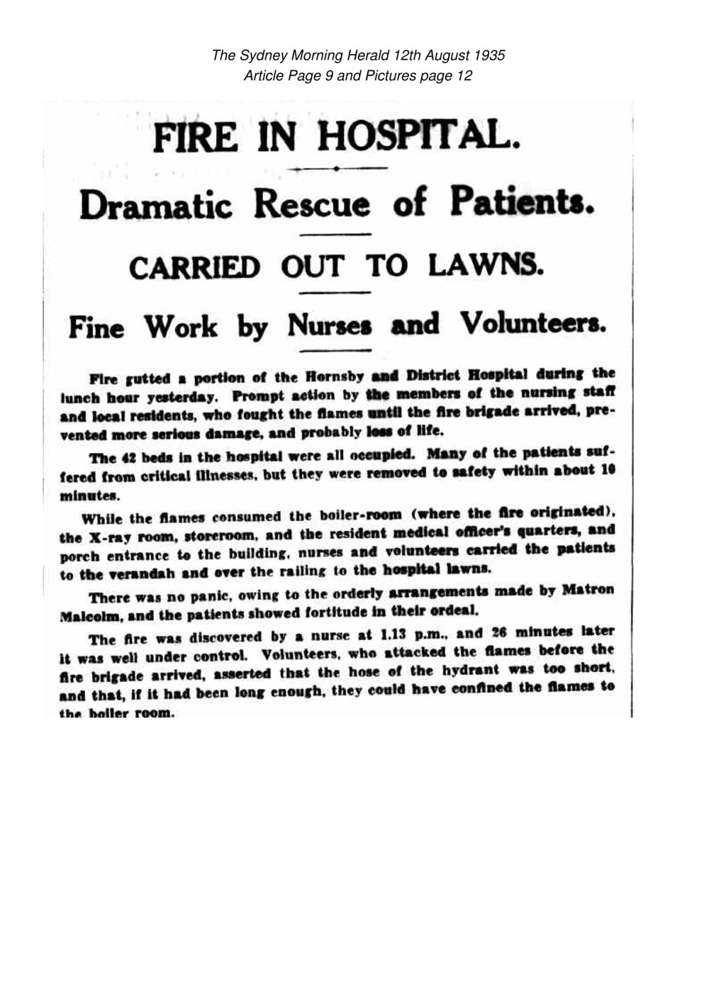 Hornsby Ku-Ring-Gai Hospital Fire, 1935