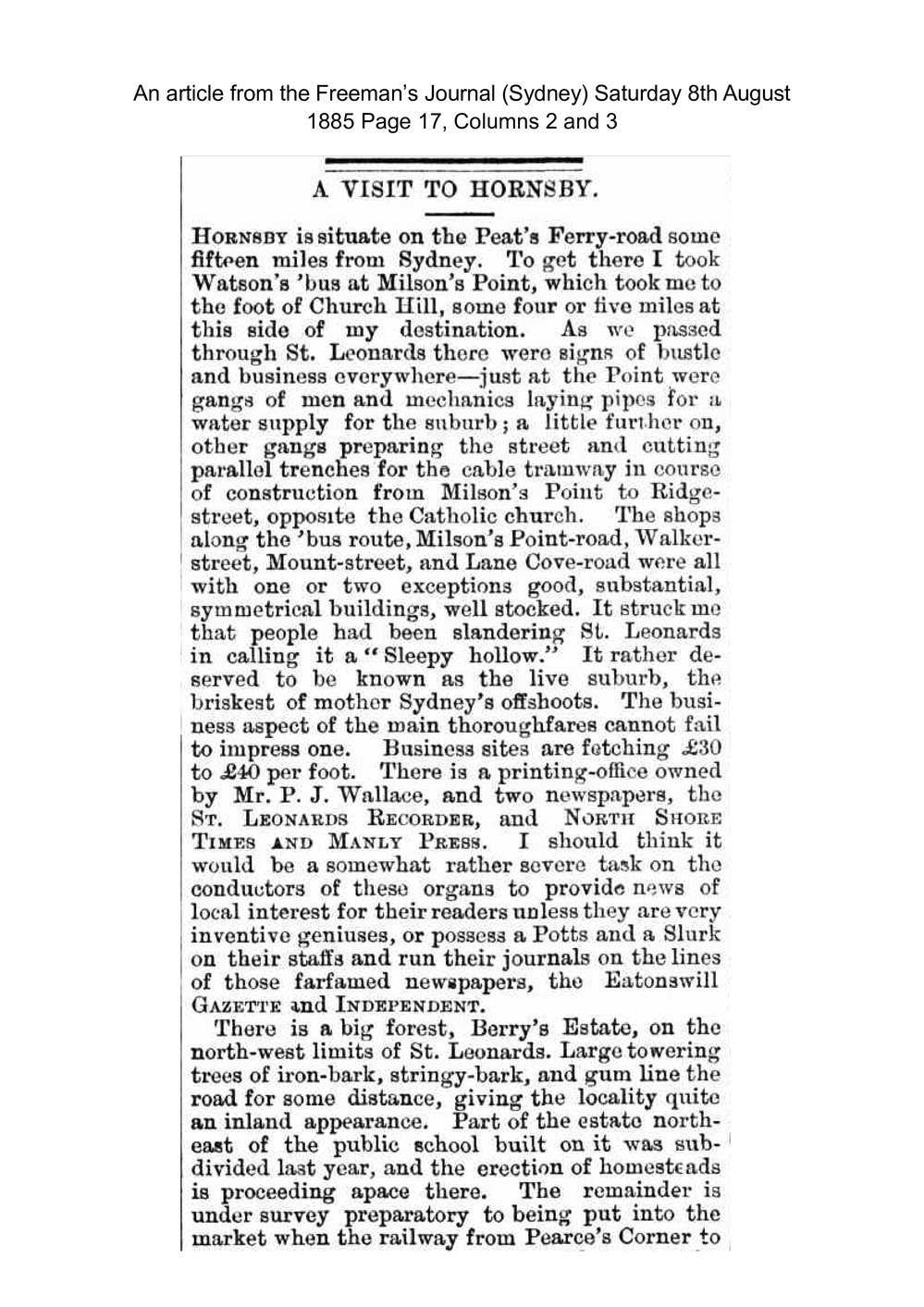 A Visit from Sydney to Hornsby in 1885