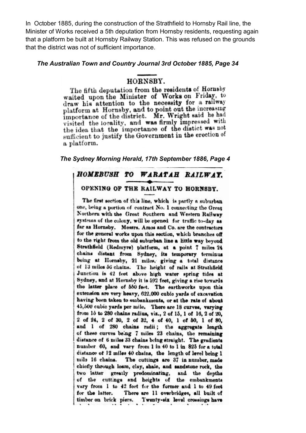 Opening of the Strathfield to Hornsby Rail Line, 1886
