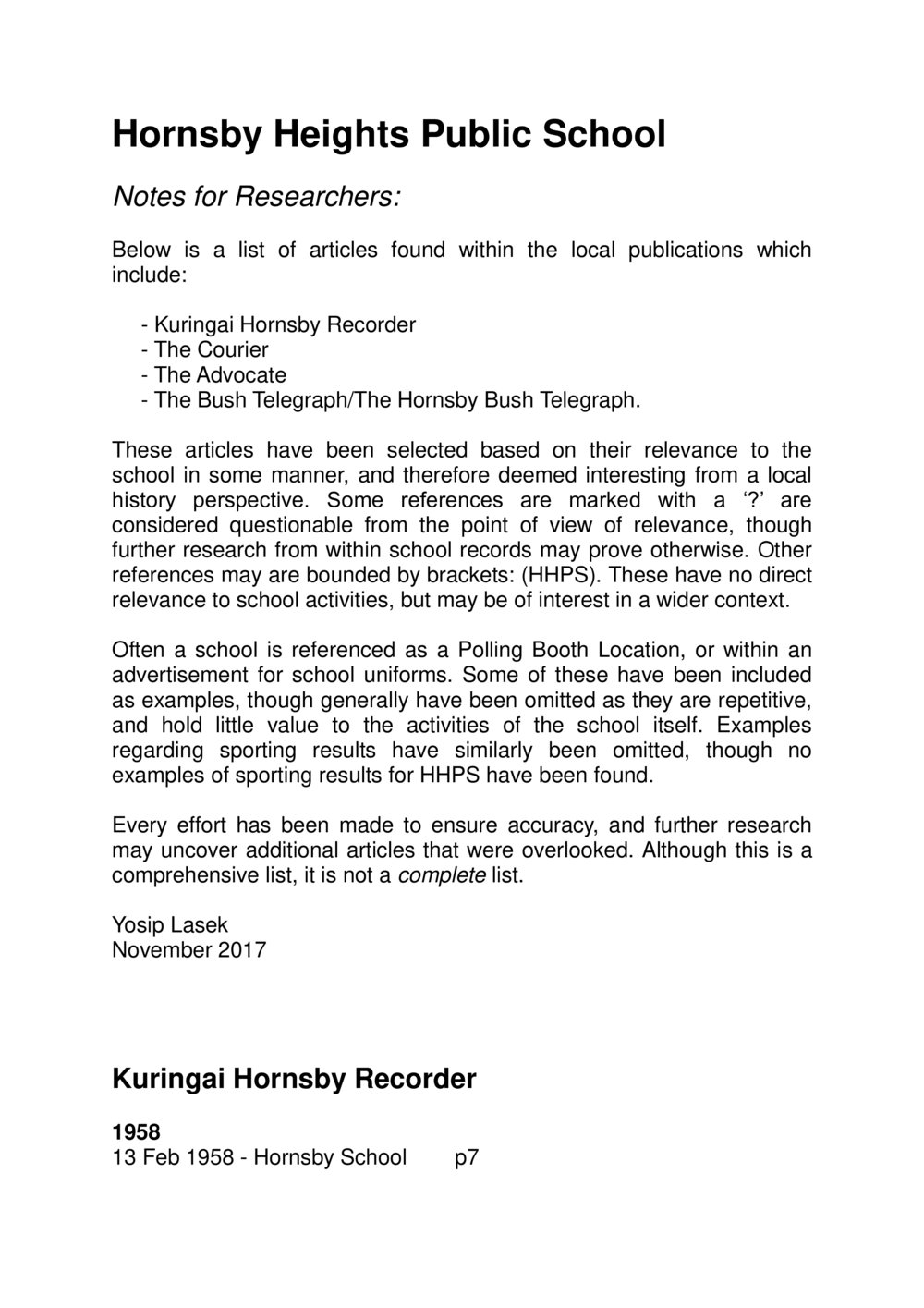 Hornsby Heights Public School - historical references in the Hornsby Advocate and Bush Telegraph