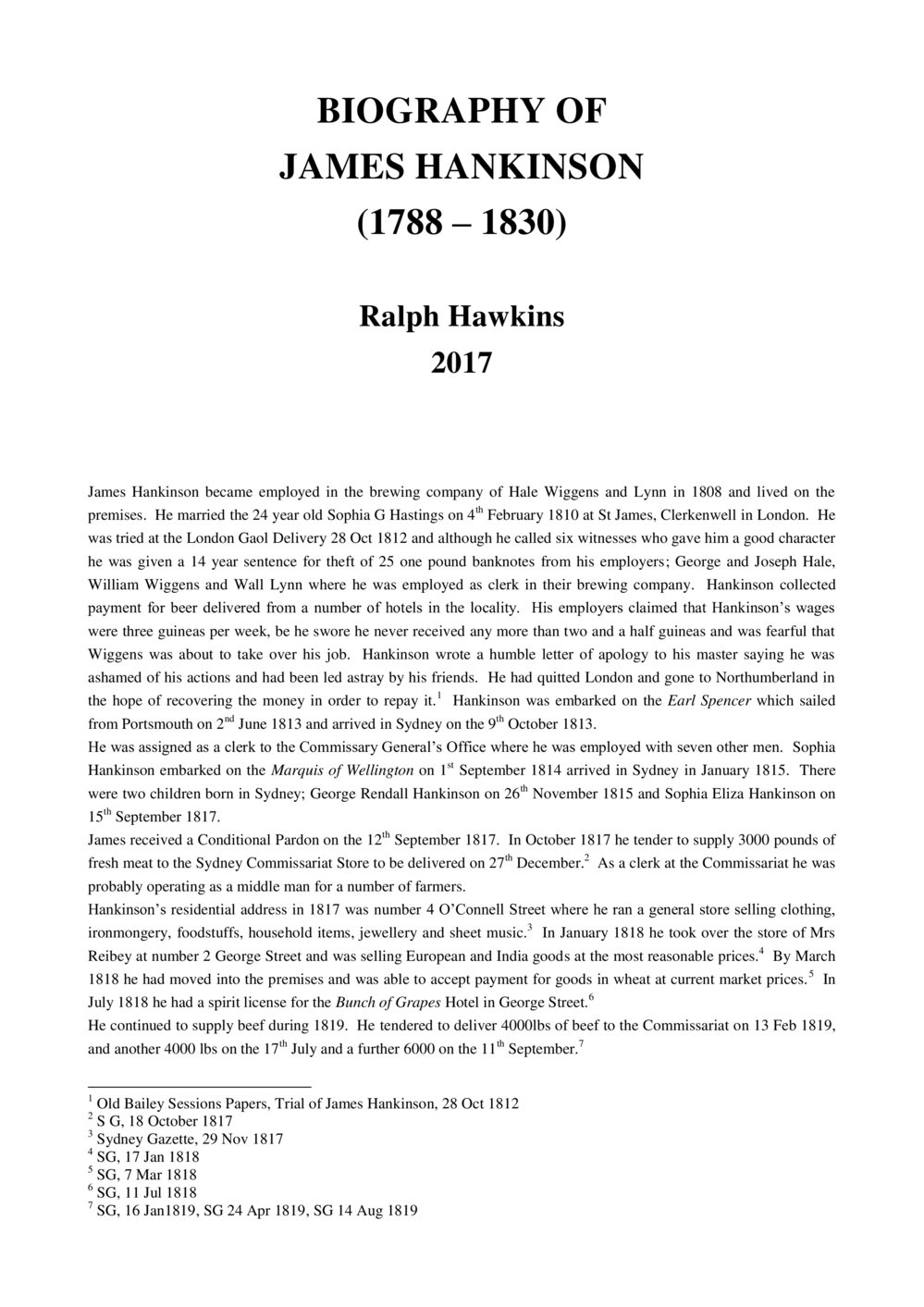 Biography of James Hankinson (1788 &ndash; 1830)