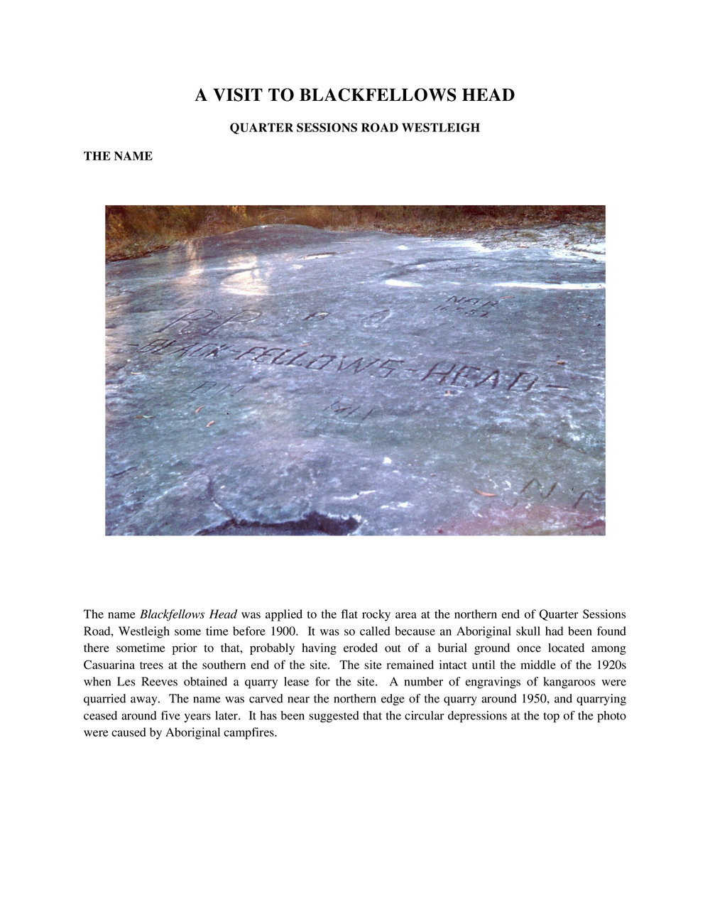 Visit to Blackfellows Head - Westleigh