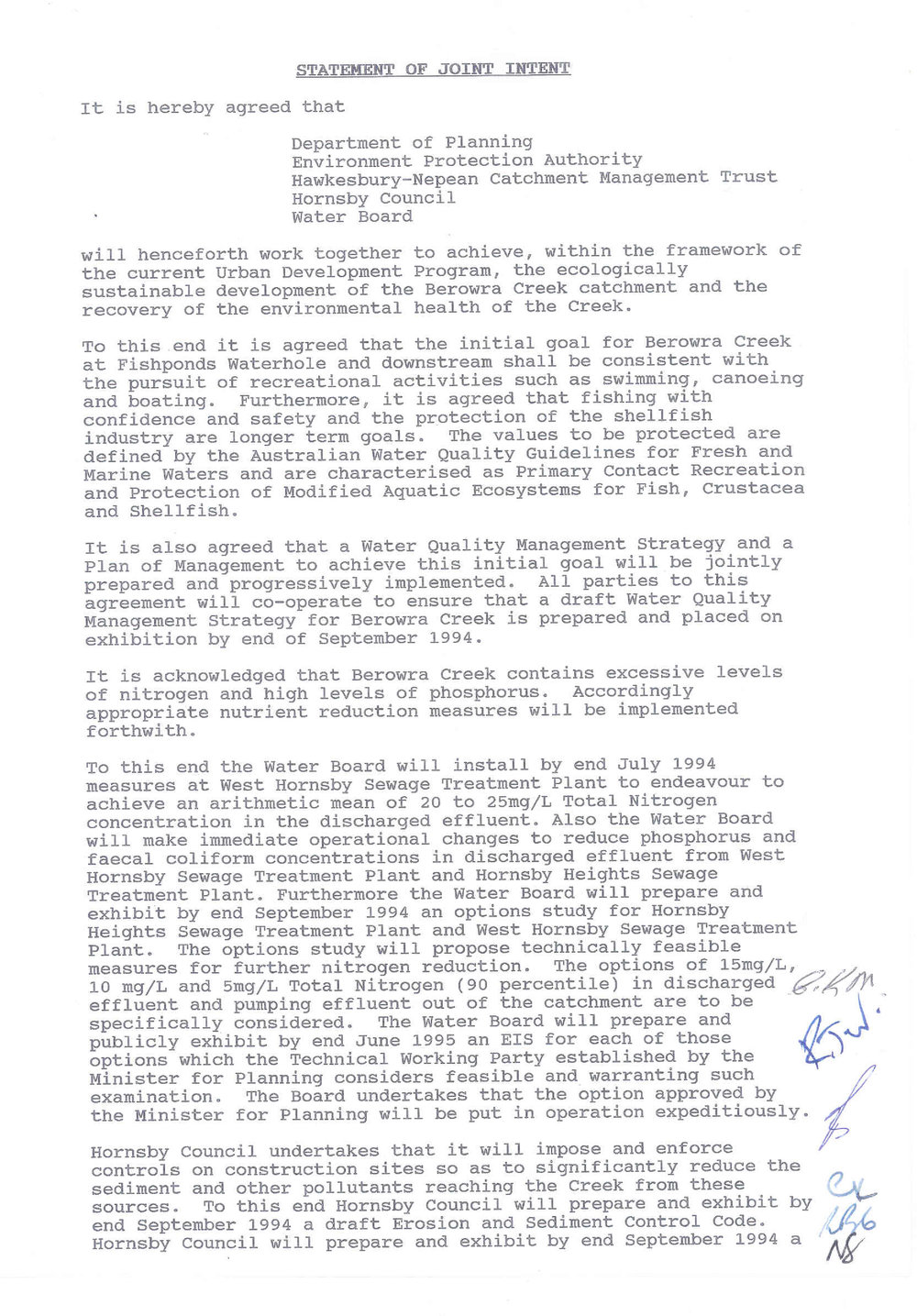 Community Contract &ndash; Statement of Joint Intent - Berowra Creek