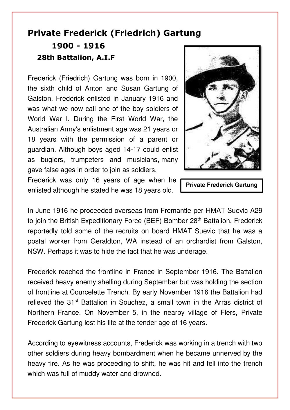Private Frederick Gartung