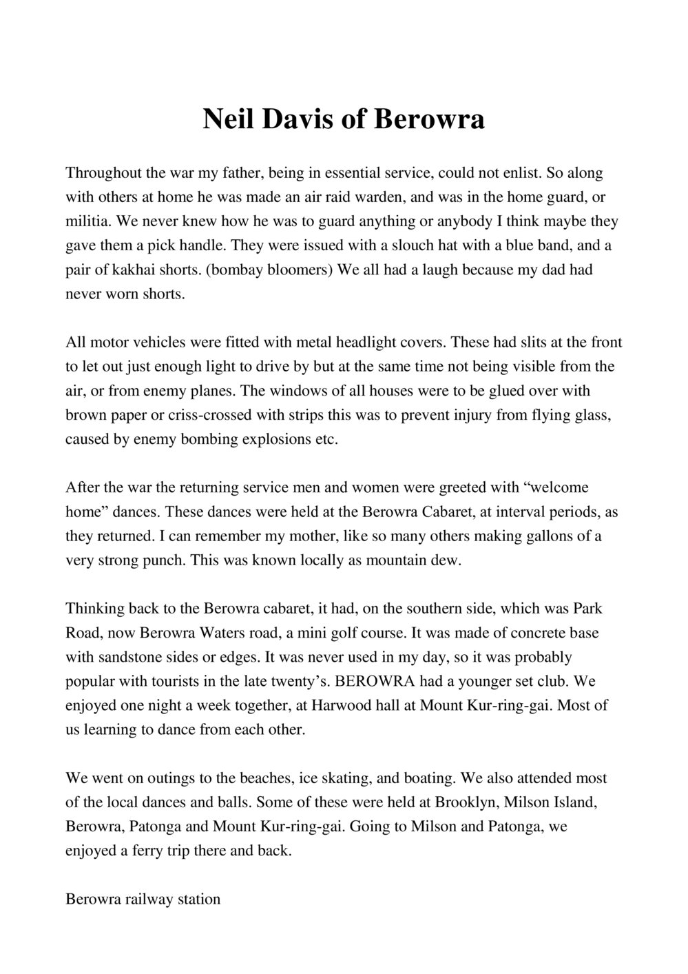 Neil Davis of Berowra, a reminiscence
