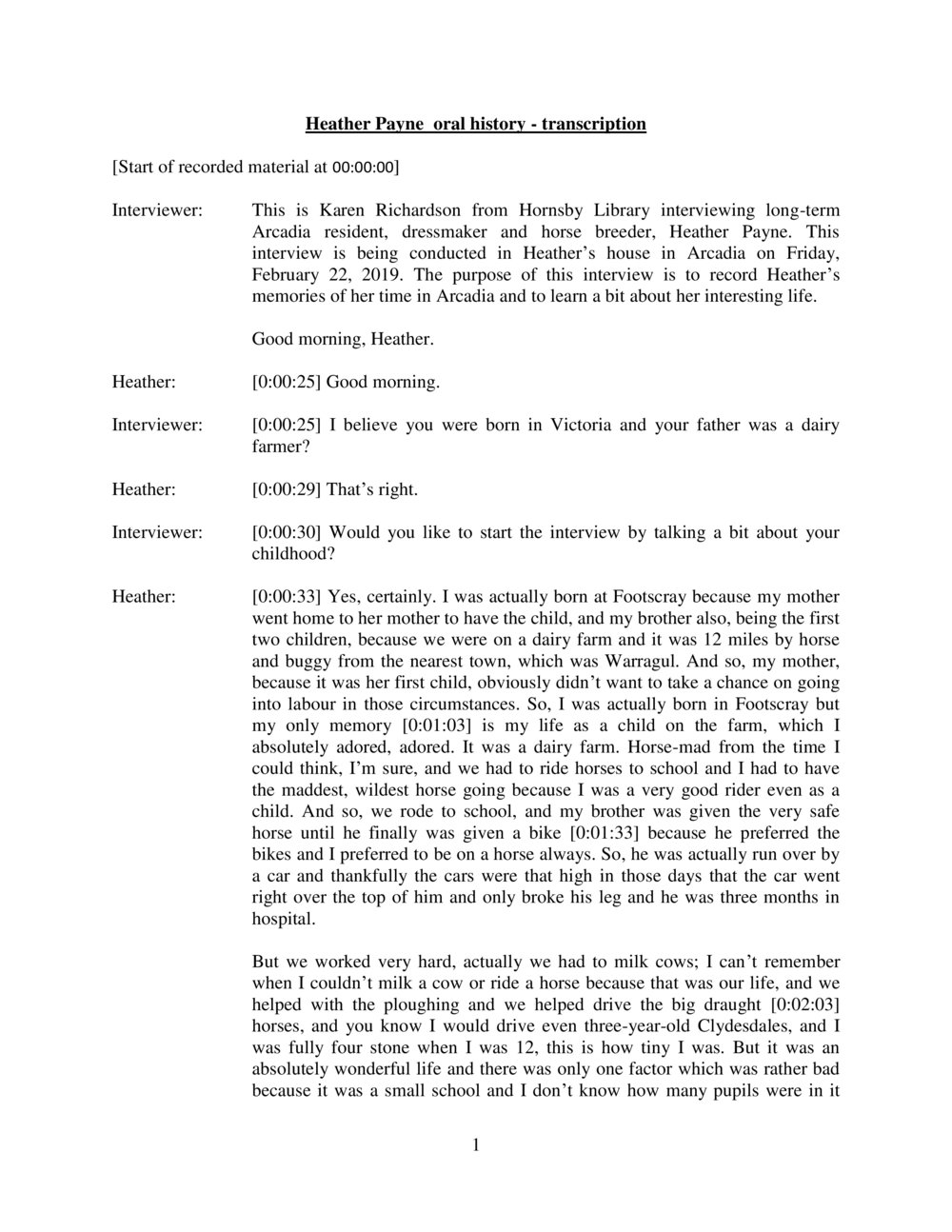 Transcript of Heather Payne's interview