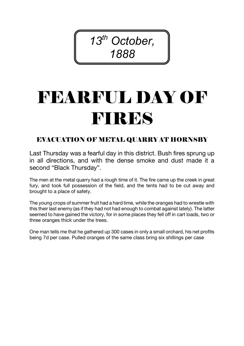 Fearful days of fire - Hornsby's Bushfires