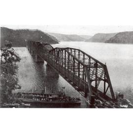 The General Gordon paddle steamer passing under the First Hawkesbury River Railway Bridge