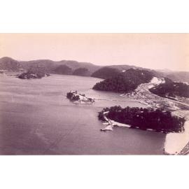 Aerial view over Hawkesbury River, at Kangaroo Point, looking north