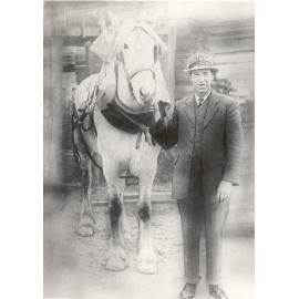 H D Smith with horse owned by P A James, timber merchant