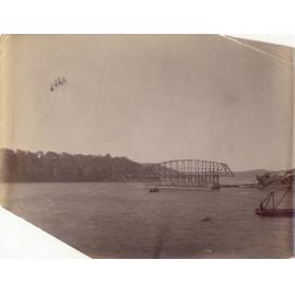 Span of the First Hawkesbury River Railway Bridge floating on a pontoon