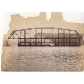 Span of the First Hawkesbury River Railway Bridge floating on a steam pontoon