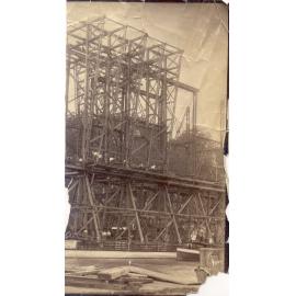 A span of the First Hawkesbury River Railway Bridge under scaffolding