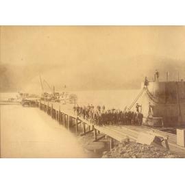 Launching the first caisson - First Hawkesbury River Railway Bridge