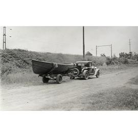 Perce Wood's car and boat in Railway Parade, Thornleigh.