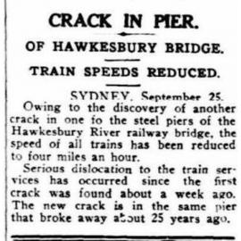 Crack in pier of Hawkesbury Bridge