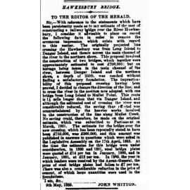 Hawkesbury Bridge: to the editor of the Herald