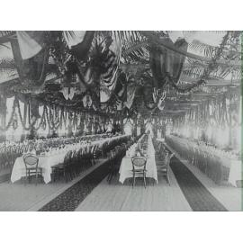 Banqueting tables on the pontoon alongside Dangar island